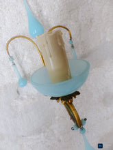 Load image into Gallery viewer, 1930 MURANO Antique PAIR Wall Light Aqua Blue Opaline Drops Cup Bead Sconces OMG