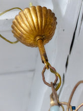 Load image into Gallery viewer, 1930 Antique Chandelier Aqua Blue Opaline Drops Cup Bead MURANO 5 lights Ceiling