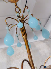 Load image into Gallery viewer, 1930 Antique Chandelier Aqua Blue Opaline Drops Cup Bead MURANO 5 lights Ceiling
