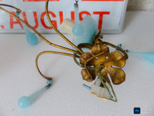 Load image into Gallery viewer, 1930 MURANO Antique PAIR Wall Light Aqua Blue Opaline Drops Cup Bead Sconces OMG