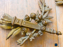 Load image into Gallery viewer, PAIR early 19TH Antique French Gilded Bronze Empire Pediment Hardware Salvage
