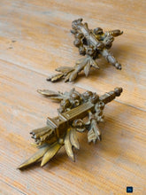 Load image into Gallery viewer, PAIR early 19TH Antique French Gilded Bronze Empire Pediment Hardware Salvage