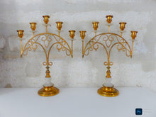 Load image into Gallery viewer, 19TH Gorgeous Antique Pair French Church Candlestick gilded Brass & Alabaster