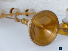 Load image into Gallery viewer, 19TH Gorgeous Antique Pair French Church Candlestick gilded Brass & Alabaster