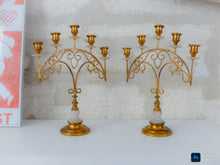 Load image into Gallery viewer, 19TH Gorgeous Antique Pair French Church Candlestick gilded Brass & Alabaster