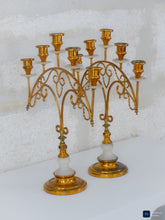 Load image into Gallery viewer, 19TH Gorgeous Antique Pair French Church Candlestick gilded Brass & Alabaster