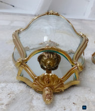 Load image into Gallery viewer, Charming Vintage French Pair Wall Lights Sconces Gilded Bronze Rare Curved Glass