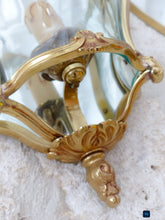 Load image into Gallery viewer, Charming Vintage French Pair Wall Lights Sconces Gilded Bronze Rare Curved Glass