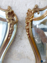 Load image into Gallery viewer, Charming Vintage French Pair Wall Lights Sconces Gilded Bronze Rare Curved Glass