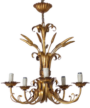Load image into Gallery viewer, Gorgeous Gilded Chandelier Ceiling 70's Hollywood Regency Mid Century Wheat 6Lgt