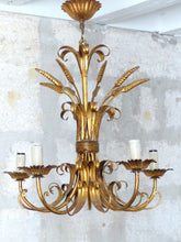 Load image into Gallery viewer, Gorgeous Gilded Chandelier Ceiling 70's Hollywood Regency Mid Century Wheat 6Lgt