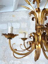 Load image into Gallery viewer, Gorgeous Gilded Chandelier Ceiling 70's Hollywood Regency Mid Century Wheat 6Lgt