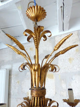Load image into Gallery viewer, Gorgeous Gilded Chandelier Ceiling 70's Hollywood Regency Mid Century Wheat 6Lgt