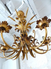 Load image into Gallery viewer, Gorgeous Gilded Chandelier Ceiling 70's Hollywood Regency Mid Century Wheat 6Lgt
