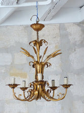 Load image into Gallery viewer, Gorgeous Gilded Chandelier Ceiling 70's Hollywood Regency Mid Century Wheat 6Lgt