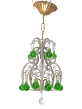 Load image into Gallery viewer, Vintage Chandelier Green Glass Drops Prisms Beads 1930 Italian Ceiling 1 Light