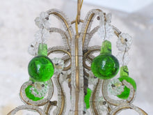 Load image into Gallery viewer, Vintage Chandelier Green Glass Drops Prisms Beads 1930 Italian Ceiling 1 Light