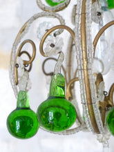 Load image into Gallery viewer, Vintage Chandelier Green Glass Drops Prisms Beads 1930 Italian Ceiling 1 Light
