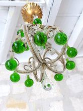 Load image into Gallery viewer, Vintage Chandelier Green Glass Drops Prisms Beads 1930 Italian Ceiling 1 Light