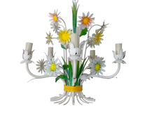 Load image into Gallery viewer, 1960's Charming Florentine Chandelier Enameled Metal Tole Flower Italian Ceiling