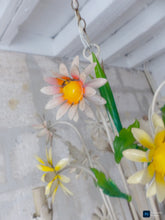 Load image into Gallery viewer, 1960's Charming Florentine Chandelier Enameled Metal Tole Flower Italian Ceiling