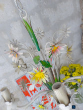 Load image into Gallery viewer, 1960's Charming Florentine Chandelier Enameled Metal Tole Flower Italian Ceiling