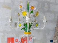 Load image into Gallery viewer, 1960's Charming Florentine Chandelier Enameled Metal Tole Flower Italian Ceiling
