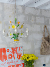 Load image into Gallery viewer, 1960's Charming Florentine Chandelier Enameled Metal Tole Flower Italian Ceiling