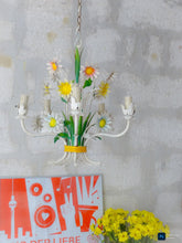 Load image into Gallery viewer, 1960's Charming Florentine Chandelier Enameled Metal Tole Flower Italian Ceiling