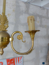 Load image into Gallery viewer, 1950 Vintage French 3 Arms Ormolu Bronze Brass Chandelier Ceiling Empire Palm