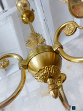 Load image into Gallery viewer, 1950 Vintage French 3 Arms Ormolu Bronze Brass Chandelier Ceiling Empire Palm