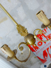 Load image into Gallery viewer, 1950 Vintage French 3 Arms Ormolu Bronze Brass Chandelier Ceiling Empire Palm