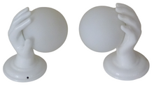 Load image into Gallery viewer, Gorgeous Vintage French Set 2x Wall Lights Ceramic Hand Lamp 1970 Glass Shades