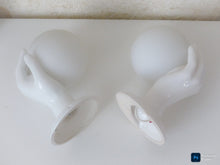 Load image into Gallery viewer, Gorgeous Vintage French Set 2x Wall Lights Ceramic Hand Lamp 1970 Glass Shades