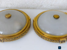 Load image into Gallery viewer, Gorgeous PAIR Vintage French Empire Ceiling Gilded Bronze Glass 1950s HOLOPHANE