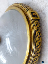 Load image into Gallery viewer, Gorgeous PAIR Vintage French Empire Ceiling Gilded Bronze Glass 1950s HOLOPHANE