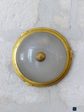 Load image into Gallery viewer, Gorgeous PAIR Vintage French Empire Ceiling Gilded Bronze Glass 1950s HOLOPHANE