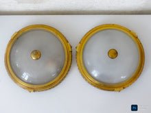 Load image into Gallery viewer, Gorgeous PAIR Vintage French Empire Ceiling Gilded Bronze Glass 1950s HOLOPHANE
