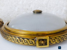 Load image into Gallery viewer, Gorgeous PAIR Vintage French Empire Ceiling Gilded Bronze Glass 1950s HOLOPHANE