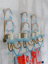 Load image into Gallery viewer, MURANO 1930 Antique Set 3x Wall Light Aqua Blue Opaline Drops Cup Bead Ceiling