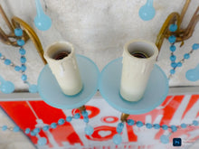 Load image into Gallery viewer, MURANO 1930 Antique Set 3x Wall Light Aqua Blue Opaline Drops Cup Bead Ceiling
