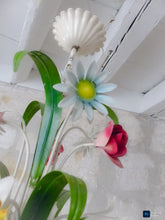 Load image into Gallery viewer, 60's Charming Florentine Chandelier Enameled Metal Tole Flowers Italian Ceiling3