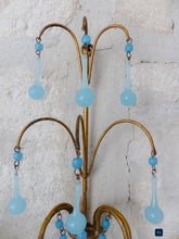 Load image into Gallery viewer, MURANO 1930 Antique Set 3x Wall Light Aqua Blue Opaline Drops Cup Bead Ceiling