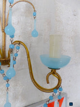 Load image into Gallery viewer, MURANO 1930 Antique Set 3x Wall Light Aqua Blue Opaline Drops Cup Bead Ceiling