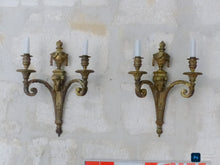 Load image into Gallery viewer, XL Large Antique PAIR French Gilt Bronze RAM 19TH Wall Light Sconce Louis XVI