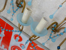 Load image into Gallery viewer, MURANO 1930 Antique Set 3x Wall Light Aqua Blue Opaline Drops Cup Bead Ceiling