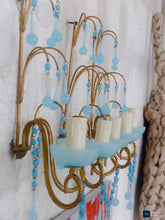 Load image into Gallery viewer, MURANO 1930 Antique Set 3x Wall Light Aqua Blue Opaline Drops Cup Bead Ceiling