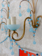 Load image into Gallery viewer, MURANO 1930 Antique Set 3x Wall Light Aqua Blue Opaline Drops Cup Bead Ceiling