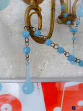 Load image into Gallery viewer, MURANO 1930 Antique Set 3x Wall Light Aqua Blue Opaline Drops Cup Bead Ceiling