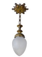 Load image into Gallery viewer, Antique French Ceiling 19TH Chandelier Gilded Bronze Brass Cut Glass Shade
